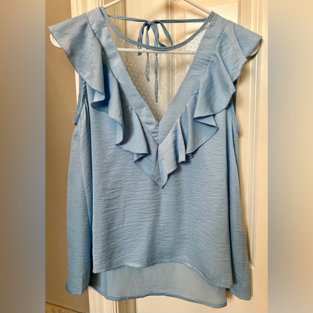 Springfield mesh sleeveless top in sky blue. European size 36 or US size S.